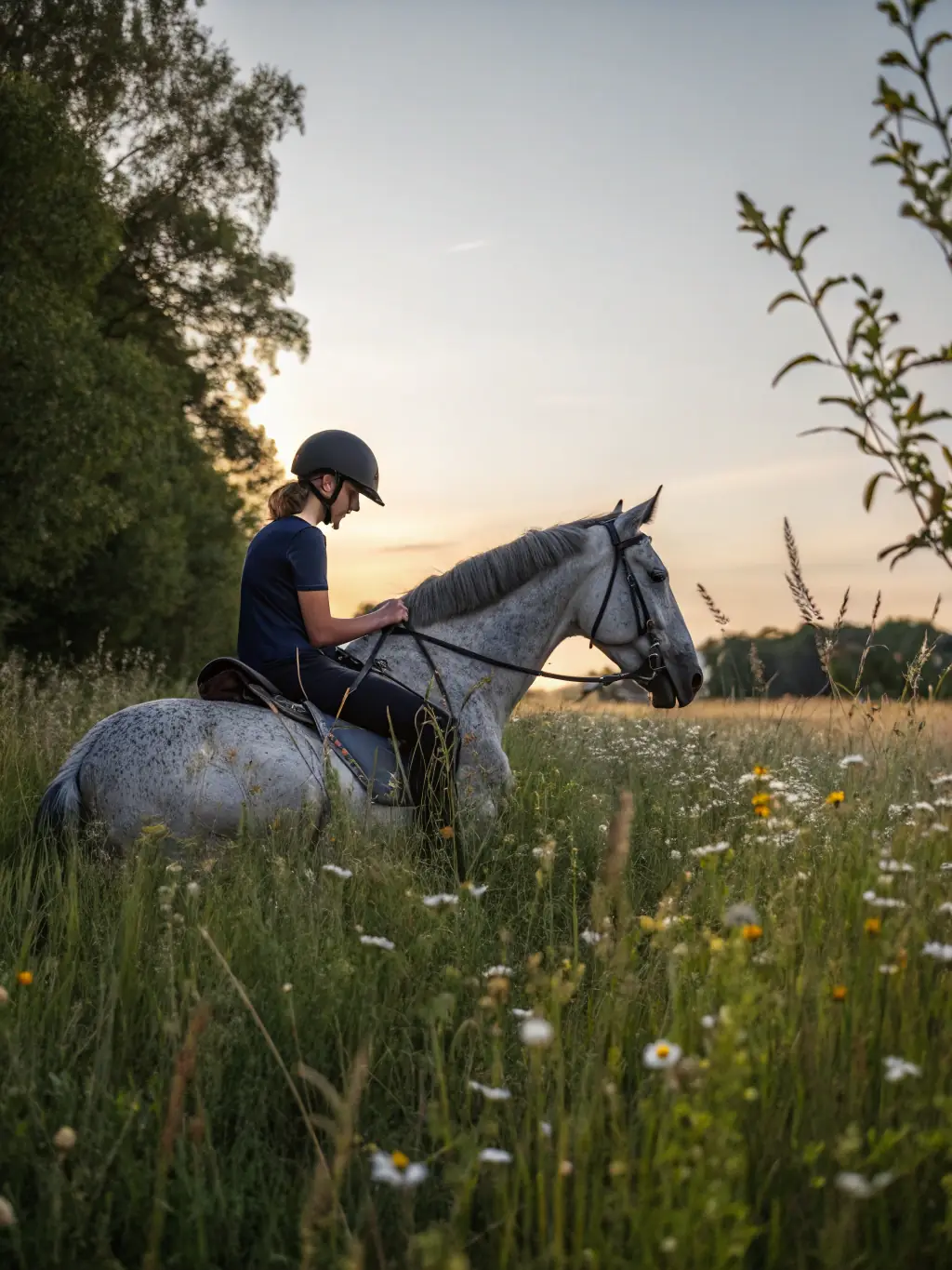 A serene image of a horse and rider participating in a therapeutic riding session at RENCONTRES EQUESTRES DE CHAMBERET, demonstrating the healing power of horses.